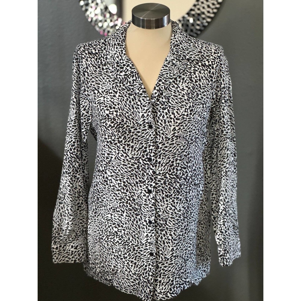 Zara Womens XS Long Sleeve Animal Print Blouse Black White Work Office Party